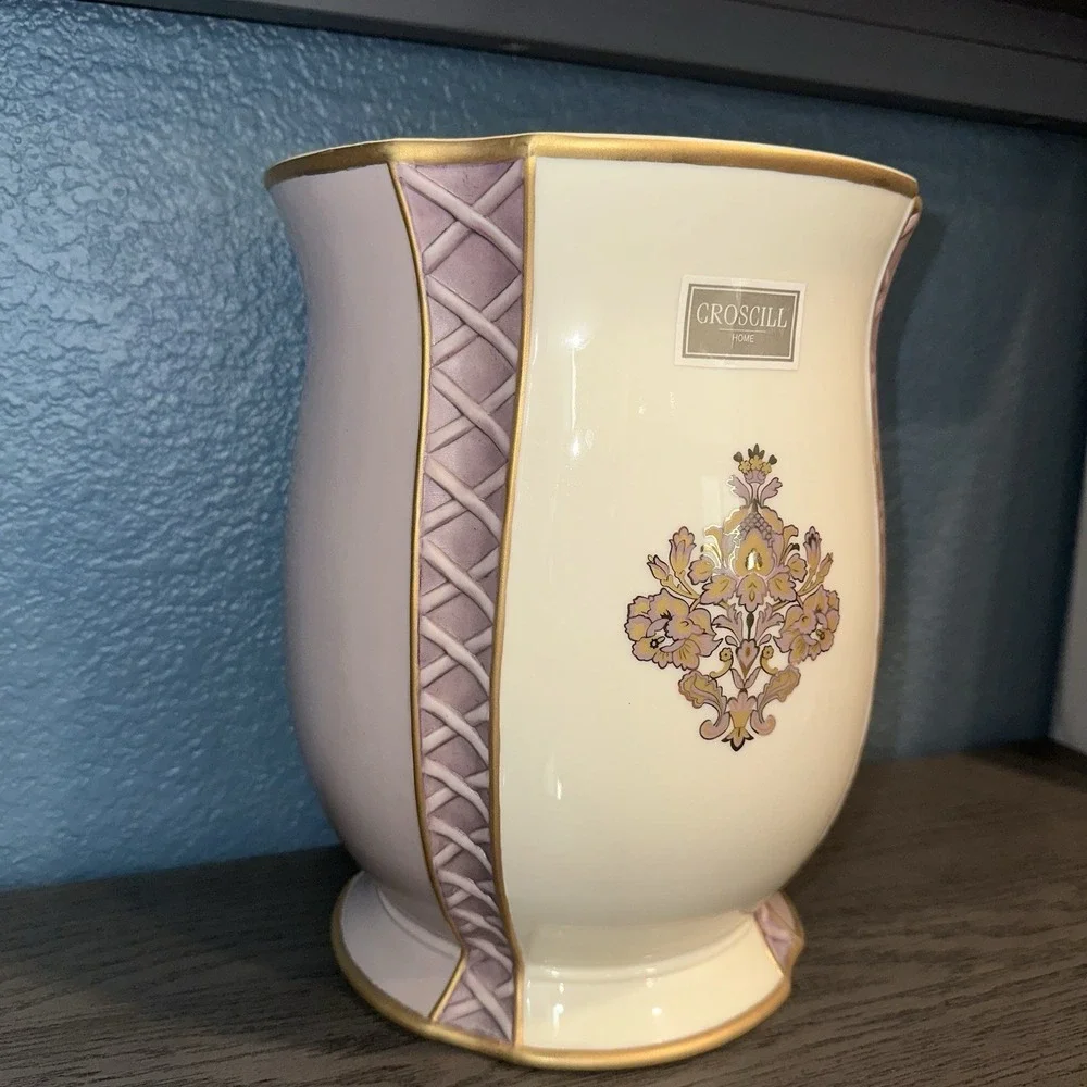 Vtg 1990's Croscill Masquerade Porcelain Waste Basket Trash Can Designer‎ Decor